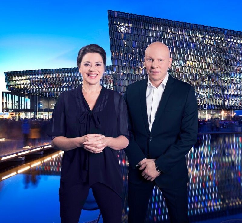 Charlotte Bøving og Olafur Egilsson er værter for Nordisk Råds prisuddeling i Harpa