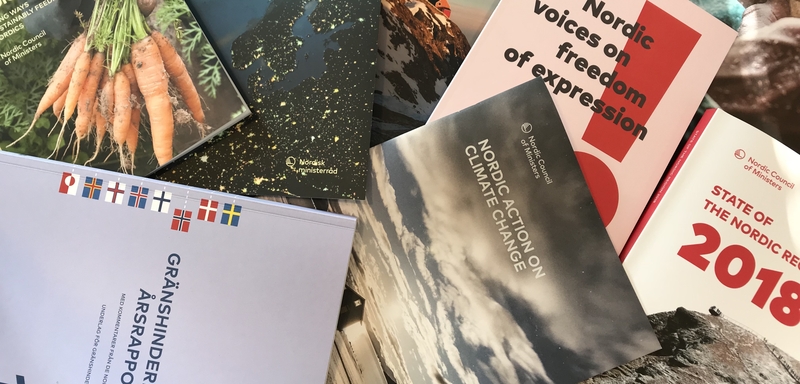 Billede af forskellige publikationer udgivet af Nordisk Ministerråd