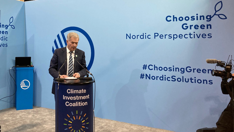 President of Finland H.E Sauli Niinistö at the Nordic Pavilion during COP26