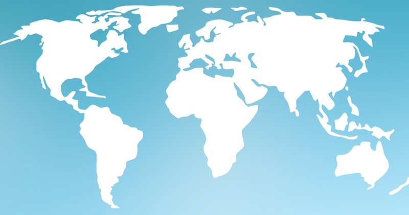 World map in white and blue