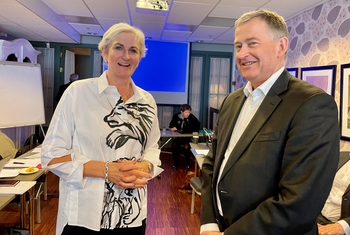 Gränshinderrådets ordförande 2022, Vibeke Hammer Madsen, och Kommerskollegiums generaldirektör Anders Ahnlid i Oslo.